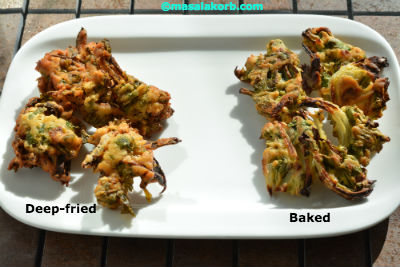 Crispy Onion Pakoda step7 Comparison of baked and fried pakoda.