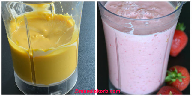 Mango Strawberry Layered breakfast Smoothie