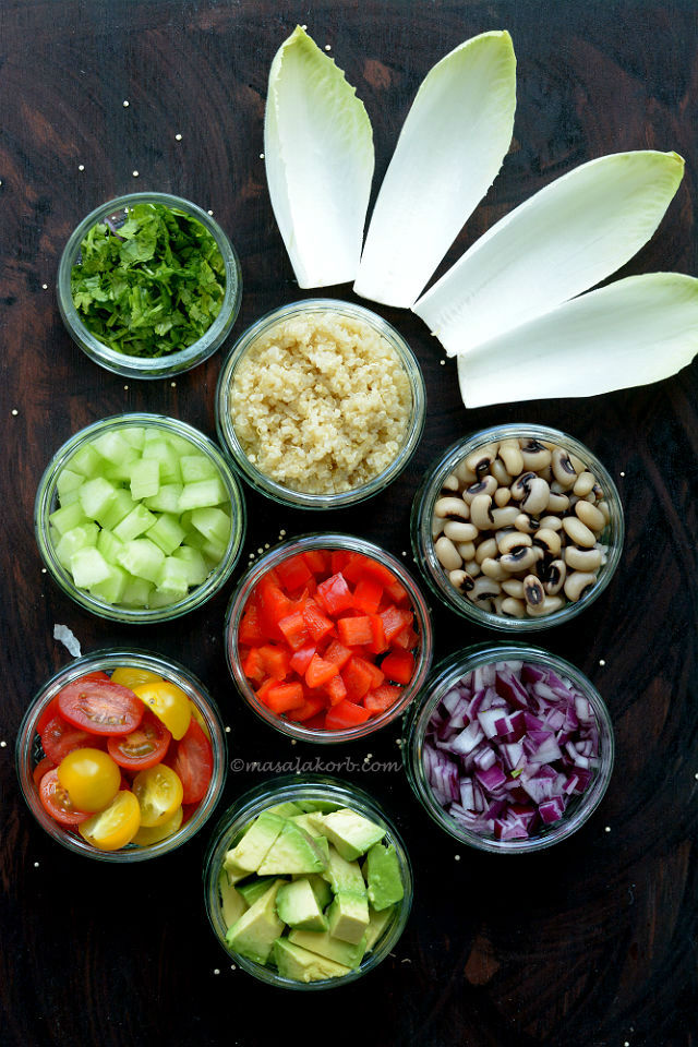 Ingredients for black eyed pea quinoa salad