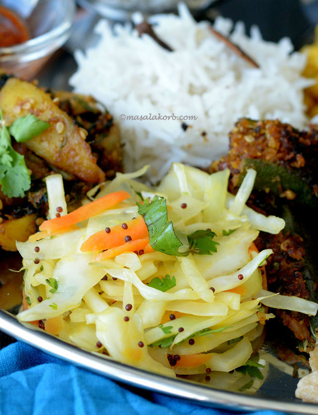 Cabbage sambharo or warm cabbage carrot salad