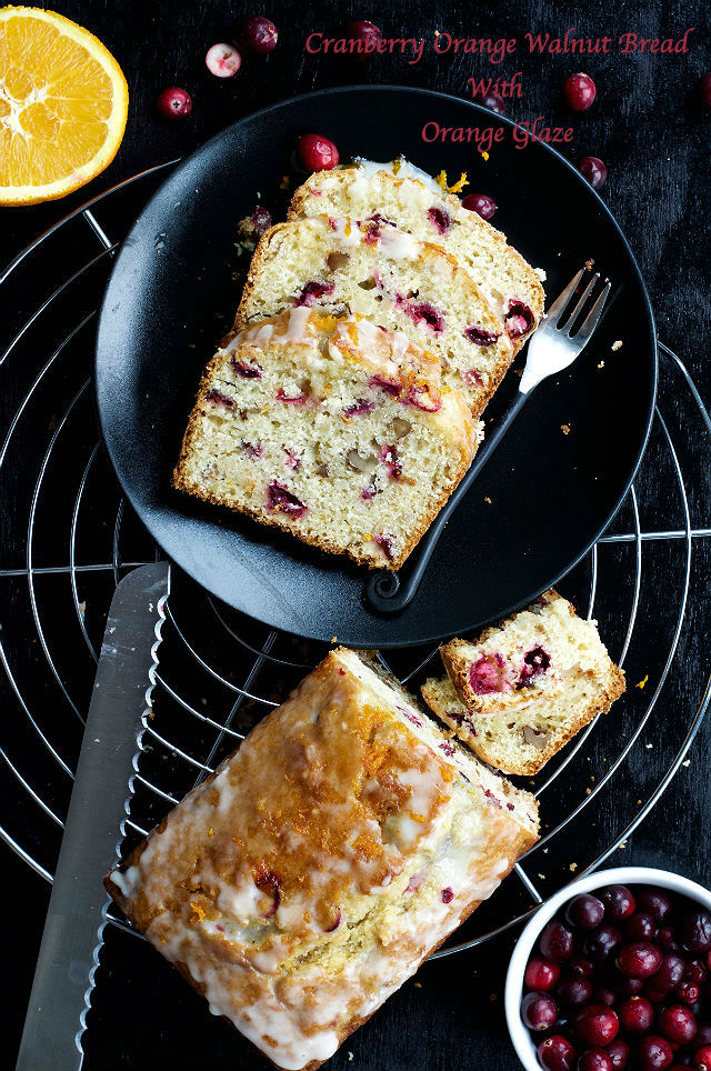 Cranberry Orange Walnut Bread with Orange Glaze