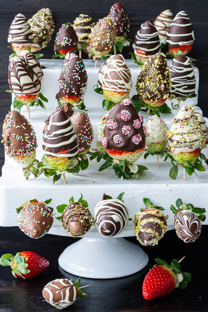 Chocolate strawberries pinned to thermocol