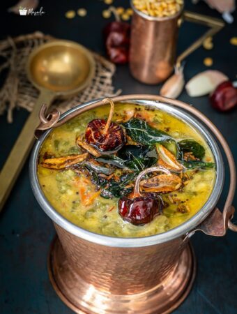 Palakura Pappu Andhra Style served in a copper bucket.