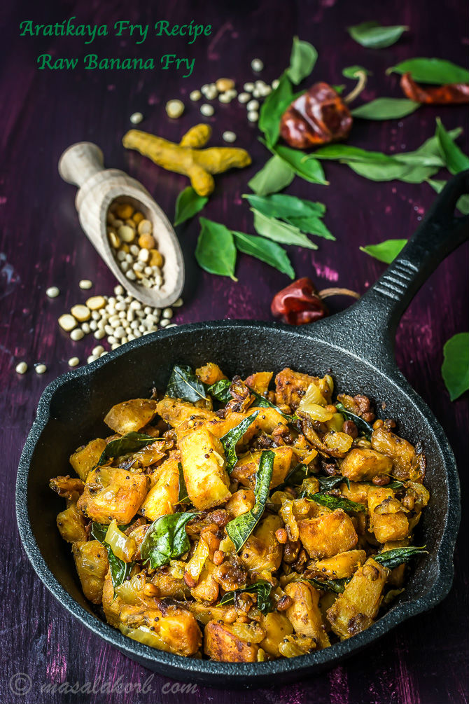 Aratikaya Fry Recipe, Aratikaya Vepudu, Raw Banana Fry