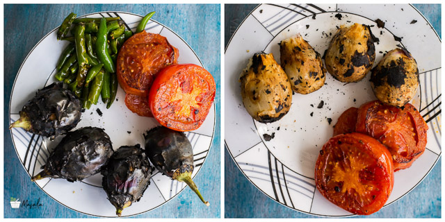 Kalchina Vankaya Tomato Pachadi, Roasted Eggplant Chutney