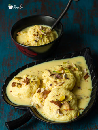 Soft Rasmalai Recipe, Rasmalai Sweet served in a black plate