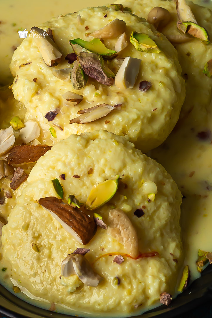 Close up shot of Indian Sweet Rasmalai Preparation