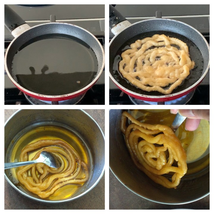 Deep frying step of Instant Jalebi Recipe Without Yeast