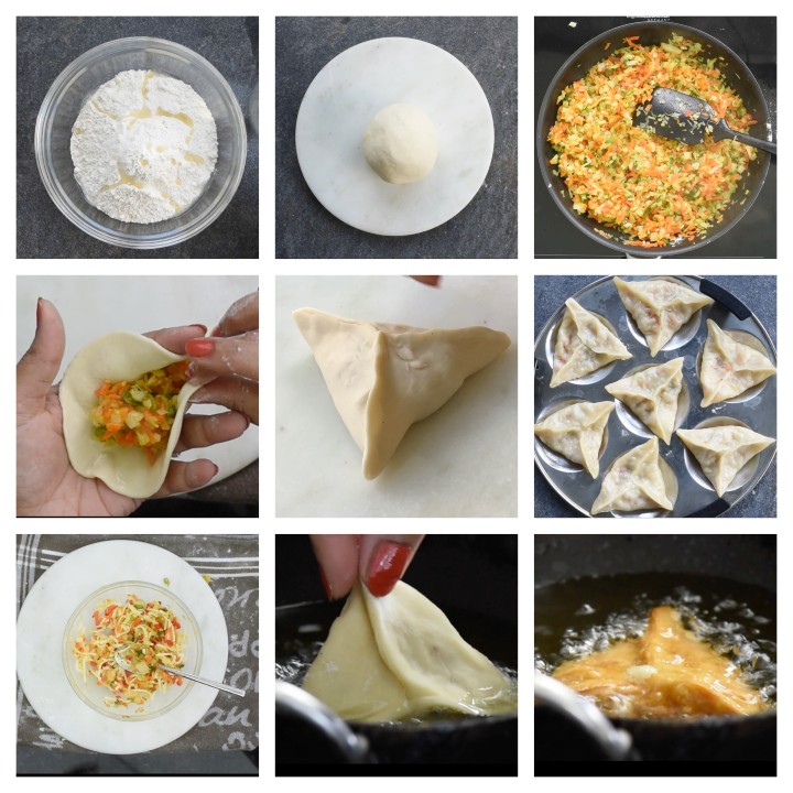 Steps to follow for Veg Momos 2 ways.