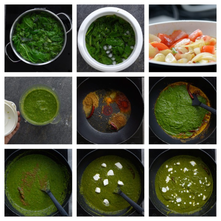 Palak Paneer preparation steps.