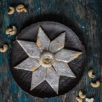 Diamond shaped kaju katli with silver leaf