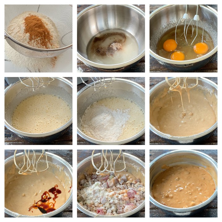 Alcohol free Christmas fruit cake batter making steps