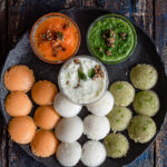 Tricolour Idli Recipe served with Tricolour Chutneys