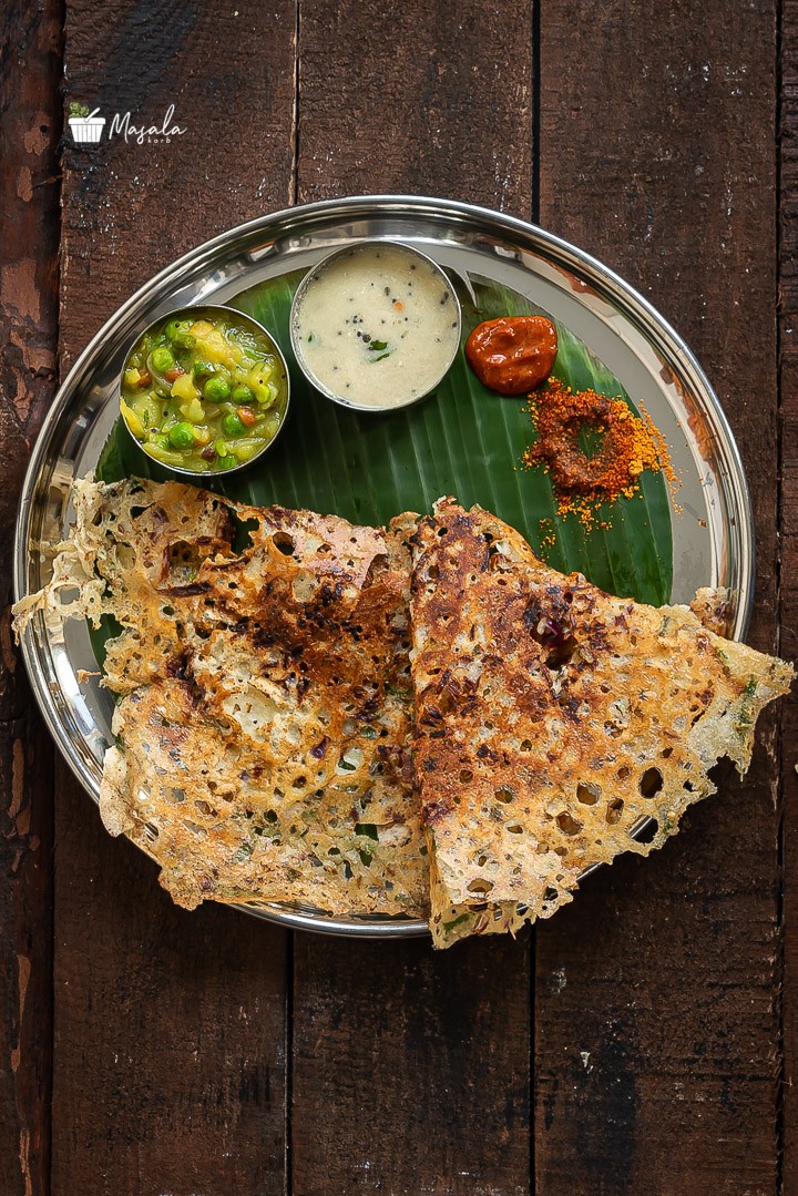 Instant Rava Dosa served with an array of condiments
