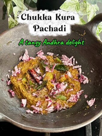 Chukka kura Pachadi served in a black mud pan.